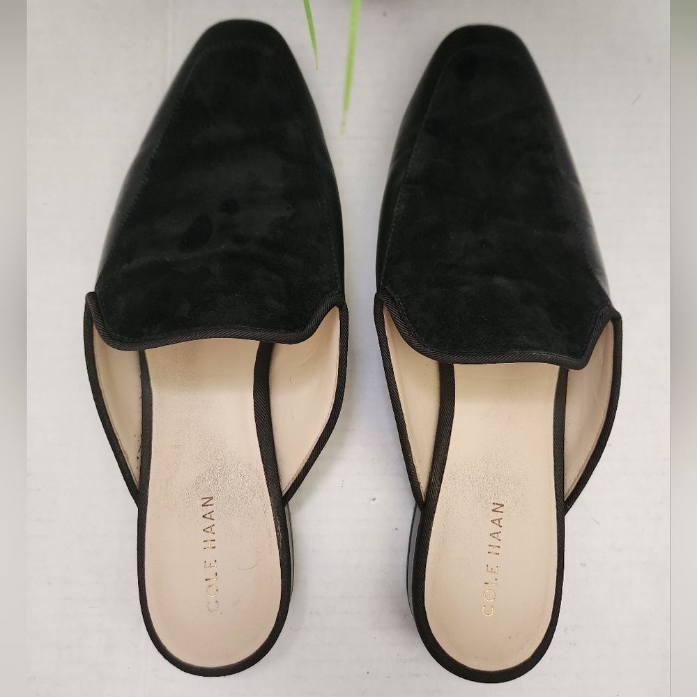 Cole Haan Piper Loafer Mule Women's Size 9B Black Suede & Leather Flats